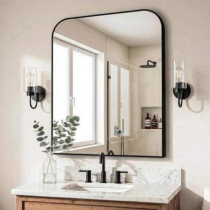 Bathroom Vanity Mirror for Wall, 36" x 30" Black Metal Framed Bathroom Mirror for Over Sink, Living Room, Bedroom, Entryway, Mantel, Fireplace Decor