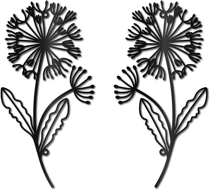 CREATCABIN Dandelion Metal Wall Art Iron Flower Wall Decor Hanging Black Hollow Out Symmetry Silhouette Ornament Iron Sign for Yoga Studio Indoor Outdoor Home Office Decoration Gift Black 11.8x6Inch