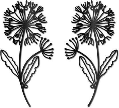 CREATCABIN Dandelion Metal Wall Art Iron Flower Wall Decor Hanging Black Hollow Out Symmetry Silhouette Ornament Iron Sign for Yoga Studio Indoor Outdoor Home Office Decoration Gift Black 11.8x6Inch