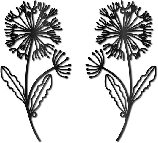 CREATCABIN Dandelion Metal Wall Art Iron Flower Wall Decor Hanging Black Hollow Out Symmetry Silhouette Ornament Iron Sign for Yoga Studio Indoor Outdoor Home Office Decoration Gift Black 11.8x6Inch