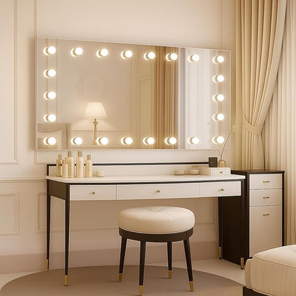 WTTY 55"x36" Hollywood Vanity Mirror with Lights, Wall-Mounted Makeup Mirror with 3 Color Temperatures, Stepless Dimmable Bulbs, Anti-Fog & Shatter-Proof