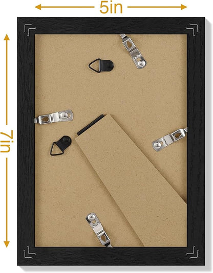 Vittanly 5x7 Picture Frames Set of 9, Display 4x6 Pictures with Mat or 5x7 without Mat, Photo Frames for Wall or Tabletop with Plexiglass, Engineered Wood, Black&Brown&Dark Grey