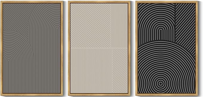 Drsoum Minimalist Abstract Wall Art Framed Modern Boho Neutral Line Wall Decor Mid Century Geometric Artwork Bedroom Living Room 24x36in Natural Framed