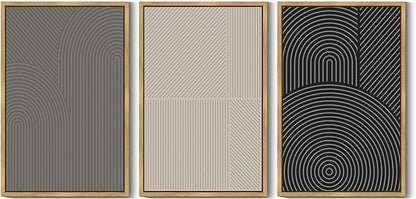 Drsoum Minimalist Abstract Wall Art Framed Modern Boho Neutral Line Wall Decor Mid Century Geometric Artwork Bedroom Living Room 24x36in Natural Framed