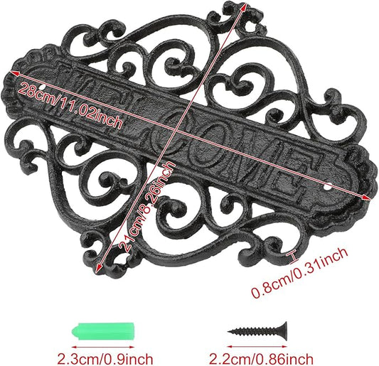 Vintage Cast Iron Welcome Signs for Outside Wall Mounted Welcome Wall Decoration for House Sign Plaque Bar Cafe Shop Front Door 1 Pcs (28 * 21 * 0.8CM)