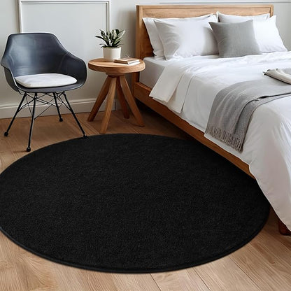 Black Round Area Rugs for Living Room Bedroom, 4x4 Feet Ultra Soft Memory Foam Modern Indoor Circle Carpet, Non-Slip Comfy Washable Circular Rug for Boys Girls Nursery Room Home Decor