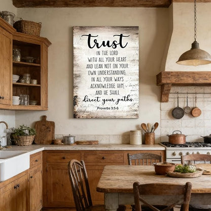 Proverbs 3:5-6 Trust in the Lord with All Your Heart Canvas Wall Art Christian Bible Scripture Poster Print Artwork for Office Church Living Room Bedroom 24x36 in