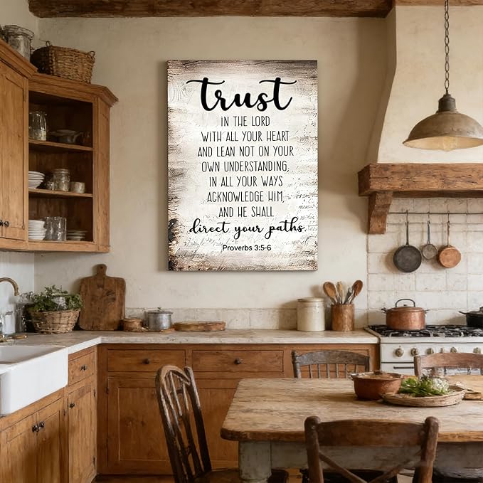 Proverbs 3:5-6 Trust in the Lord with All Your Heart Canvas Wall Art Christian Bible Scripture Poster Print Artwork for Office Church Living Room Bedroom 12x16 in