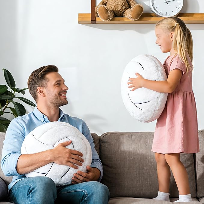 2 Pack 15.7" Volleyball Pillow – Soft Fluffy Plush Volleyball Throw Pillows, Round Stuffed Sports Decor for Kids Room, Bedroom & Couch, Ideal as Floor Cushion & Volleyball Gifts for Fans
