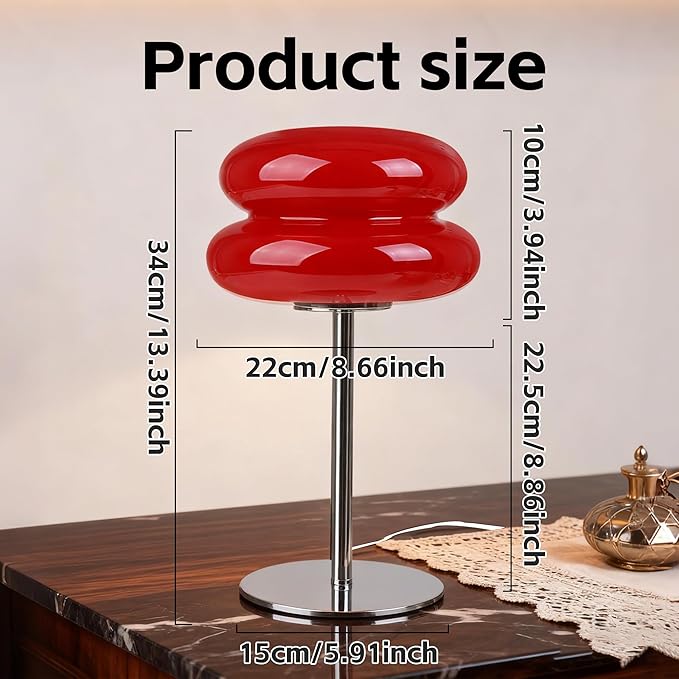 Mushroom Lamp for Bedroom,Mid Century Modern Lamp for Nightstand, Dimmable Retro Egg Tart Bedside Small Lamps,Unique Home Mushroom Decor Aesthetic Cute Table Lamps for Living Room (red)