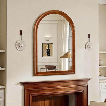 Tanmicoshomy Wood Bathroom Mirror 20x30 Inch，Rustic Wall Mirrors with Tempered Glass for Living Room, Bedroom or Entryway(Brown)