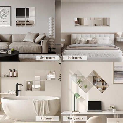 Abyssaly Mirror Stickers for Walls 10 Packs Self Adhesive Stick on Mirrors Tiles Small Peel and Stick Mirror Tiles 2mm Unbreakable Wall Mirrors Decorative Sheets for Kitchen 7.8''x7.8''
