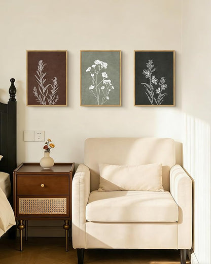 Drsoum Vintage Botanical Flower Boho Framed Wall Art Retro Floral Prints Wildflower Bohemain Neutral Rustic Artwork Kitchen Bedroom Ready to Hang 11x14in Natural Framed