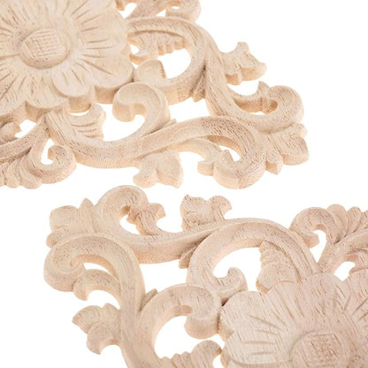 Wood Carved Appliques, 1Pc Wooden Decorative Onlays, MUXSAM Unpainted Furniture Center Decals for Cabinet Dresser Bed Door Wall Wardrobe Ceiling Decoration Home DIY Project, 21x15cm/8.27"x5.9"