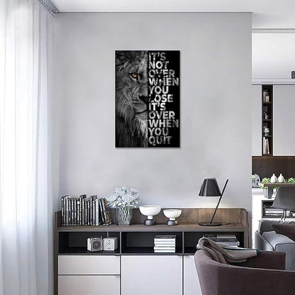 Lion Head Prints Canvas Inspirational Wall Art Black and White Animals Poster Motivational Quote Picture for Office Decor Framed Ready to Hang 24x36inches