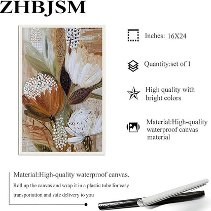 Textured Floral Wall Art Set of 2 Modern Boho Exotic Protea Flowers Impasto Brushstroke Earthy Neutral Tones for Home Living Room Bedroom Kitchen Warm Rustic Interior Decor Accent 16x24 Inch Unframed