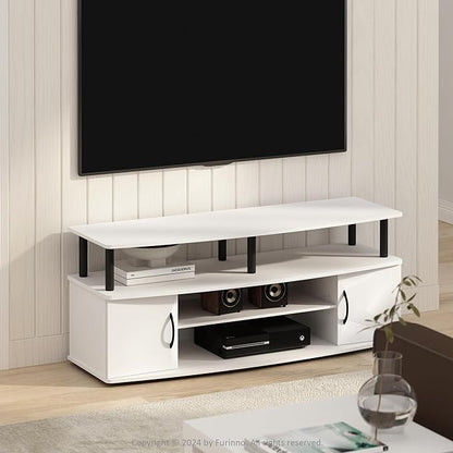 Furinno Jaya TV Stand, Entertainment Center, TV Console, for TV up to 55 Inch, with 2 Doors and Cable Management Holes, for Living Room, Bedroom, Plain White