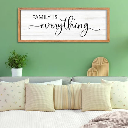 AuraPeak Family Is Everything Wall Decor Rustic Dining Room Sign for Horizontal Home Living Room Entryway Hallway Wood Hanging Plaque Wall Art Decoration (Wood 40"×15")