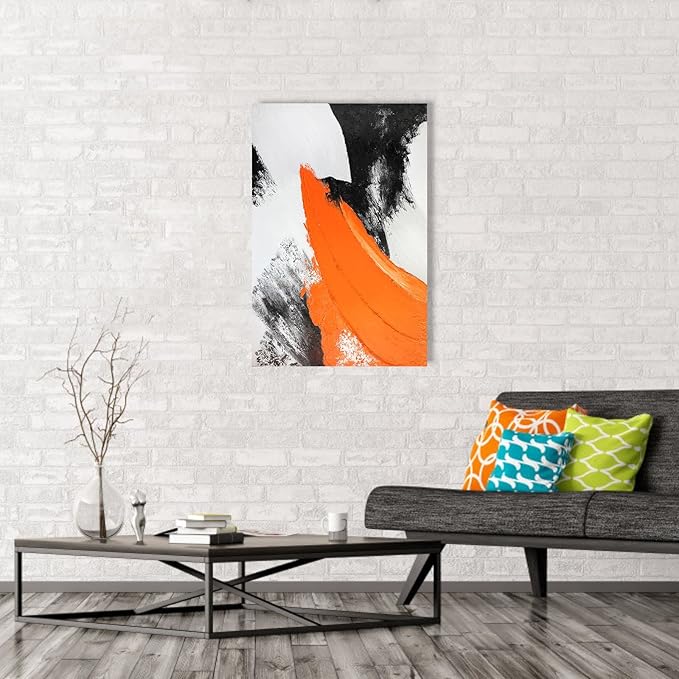 YPY Modern Abstract Canvas Wall Art: Grey Orange Hand Painted Oil Paintings for Wall Decorations, Minimalist Picture Print Poster Extra Large Home Living Room Decor 24 x 36