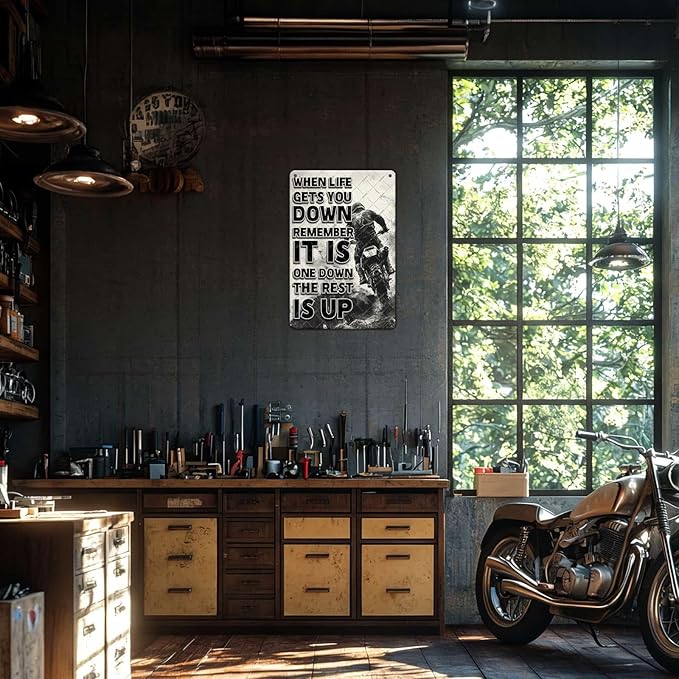 Dirt Bike Lovers Metal Sign When Life Gets You Down Remember It's One Down The Rest Is Up Motorbike Vintage Poster Home Garage Man Cave Boy Room Wall Decor 12x16 Inch