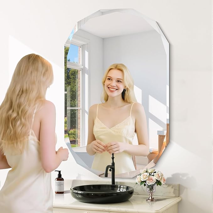GLASHOM Frameless Bathroom Mirror, 30x48 inch Beveled Bathroom Mirror Wall Mounted, Modern Frameless Mirror for Bathroom, Living Room, Entryway Mirror Horizontal or Vertical