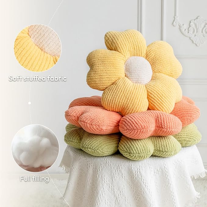 Sioloc Flower Shaped Pillow, Flower Floor Pillow, Seat Cushion, Cute Aesthetic Pillow, Decorative Pillows for Bed Sofa Couch(Yellow,19.7Inch)