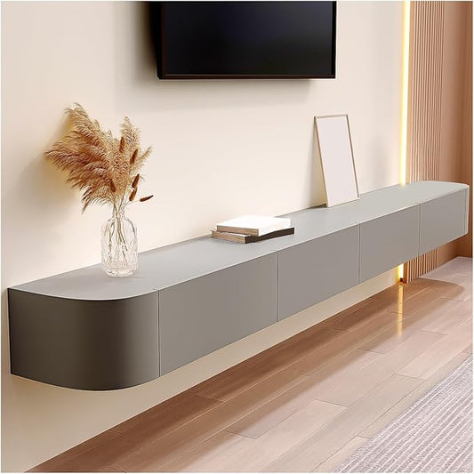 Modern Wall-Mounted Wooden TV Cabinet, Storage Shelf with Drawers & Cable Management, Stylish Media Console Table, White Entertainment Center (C, 220x24x20cm)