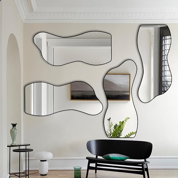 POZINO Irregular Wall Mirror, 47.2"x22" Asymmetrical Mirror, Modern Odd Shaped Frameless Decorative Mirror for Living Room Bedroom Entryway Hallway, Horizontal or Vertical Hanging