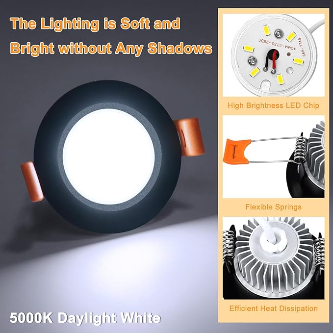 2 Inch LED Recessed Lighting, Dimmable Downlight 3W(35W Halogen Equivalent), CRI80, 5000K Daylight White Ceiling Light with LED Driver (10 Pack)