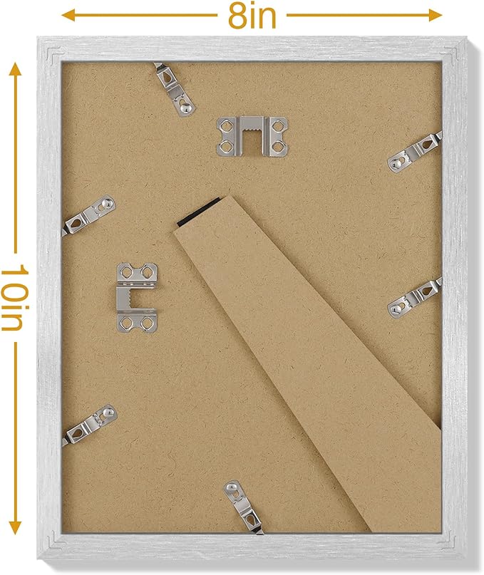 Vittanly 8x10 Picture Frames Set of 9, Shatter Resistant Plexiglass, Display 5x7 Pictures with Mat or 8x10 without Mat, Photo Frames for Wall or Tabletop, Engineered Wood, Silver