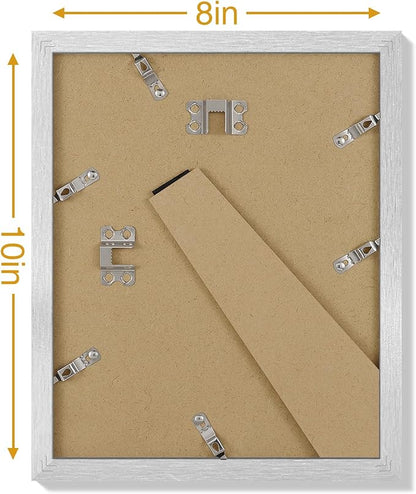 Vittanly 8x10 Picture Frames Set of 9, Shatter Resistant Plexiglass, Display 5x7 Pictures with Mat or 8x10 without Mat, Photo Frames for Wall or Tabletop, Engineered Wood, Silver