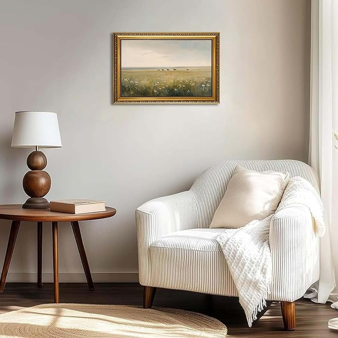 WZGZXU Vintage Gold Framed Wall Art Horse Canvas Art Wild Horses In Field Pictures Wall Decor Farmhouse Prints Country Paintings Landscape Artwork For Living Room Bedroom Gallery 16x24in