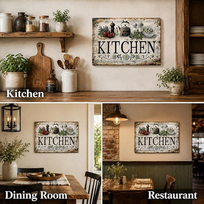 Vintage Kitchen Sign Canvas Wall Art Country Kitchen Painting Picture Decor Vegetable Food Poster Print Artwork for Restaurant Home Decoration