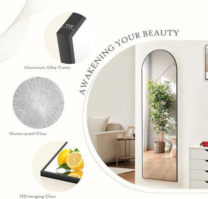 Arched Mirror Full Length, Upgraded 21"x64" Body Wall Mirrors with Shatter-Proof Glass, Floor Standing, Hanging or Leaning, Tall Arch Mirror with Stand Aluminum Alloy Frame for Bedroom, Gold