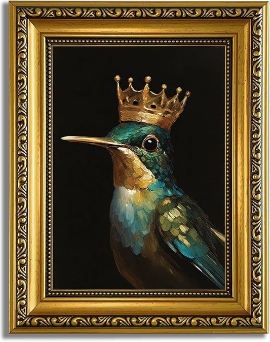 YD&YZY Gold Framed Vintage Wall Art Canvas Hummingbird Birds King Wall Decor Retro Golden Wall Prints Cute Animal Painting Picture Print for Bedroom Living Room Bathroom 8x10 inch Small Framed