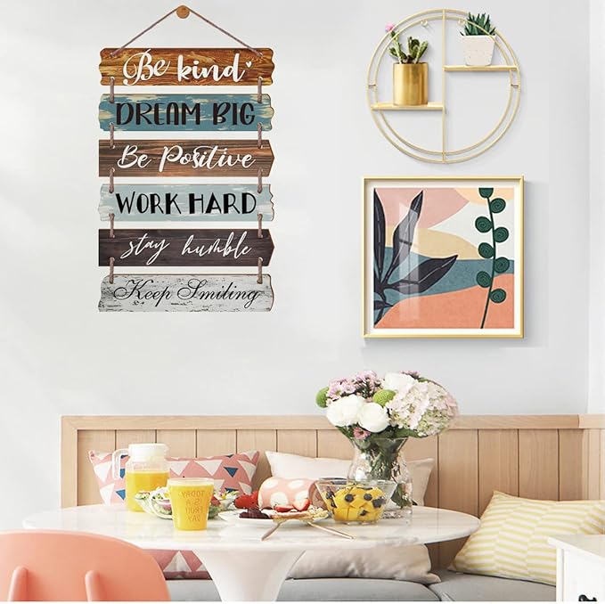 Yudarte Inspirational Wall Art 6pcs Strung Wooden Panels - Farmhouse Rustic Office Decorations for Work - Motivational Wall Decor for Home Bedroom Living Room