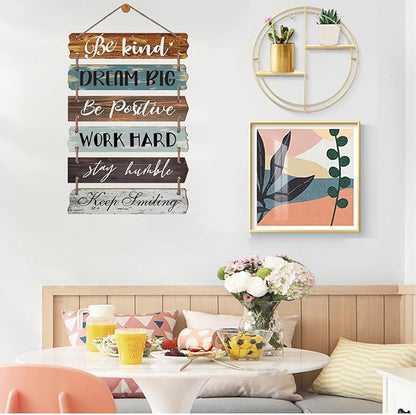 Yudarte Inspirational Wall Art 6pcs Strung Wooden Panels - Farmhouse Rustic Office Decorations for Work - Motivational Wall Decor for Home Bedroom Living Room