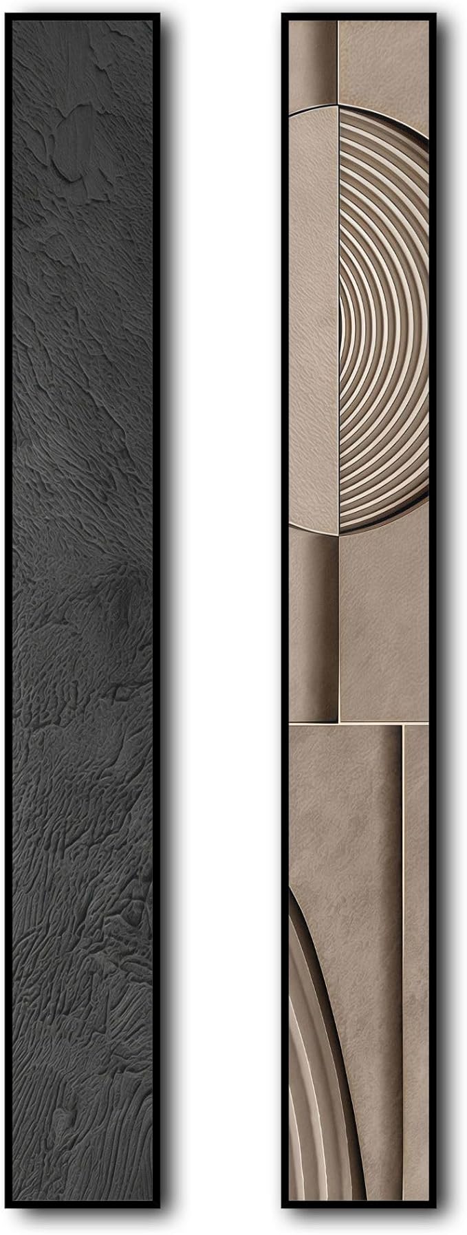 Large Framed Long Narrow Vertical Abstract Wall Art Set of 2, Premium Crystal Porcelain Canvas Prints, Beige Modern Design - Perfect for Entryway, Hallway, Living Room, Bedroom - 63x10 inch