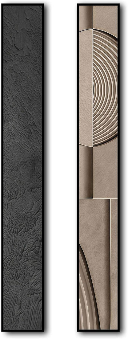 Large Framed Long Narrow Vertical Abstract Wall Art Set of 2, Premium Crystal Porcelain Canvas Prints, Beige Modern Design - Perfect for Entryway, Hallway, Living Room, Bedroom - 63x10 inch