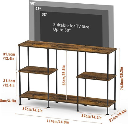 ETELI Tall TV Stand for 50 Inch TV Small Entertainment Center with Storage Shelf 3 Tier Television Stands Wood TV Console Cabinet Table for Living Room and Bedroom Brown