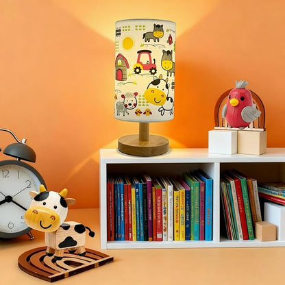 Kids Night Light with 3 Color Temperatures - Animals Desk Lamp for Nursery & Toddler Rooms, Boho Wood Base Bedroom Lamp, Safe Gift for Boys, Girls, Baby & Kids Playroom