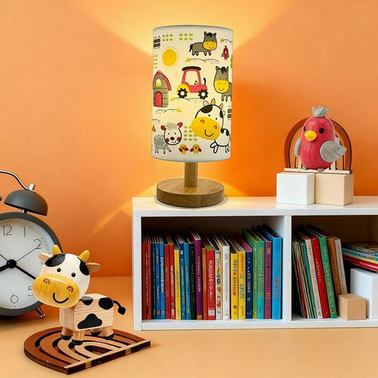 Kids Night Light with 3 Color Temperatures - Animals Desk Lamp for Nursery & Toddler Rooms, Boho Wood Base Bedroom Lamp, Safe Gift for Boys, Girls, Baby & Kids Playroom