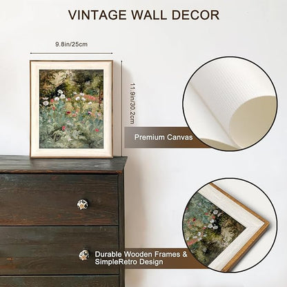 Framed Vintage Wall Art Decor, Canvas Wall Art Room Decor Vintage Still Life Flower Art Prints, Farmhouse Wall Decor Poppy Canvas Oil Painting, Rustic Botanical Floral Wall Decor Pictures, Landscpae Prints - 10x12Inch