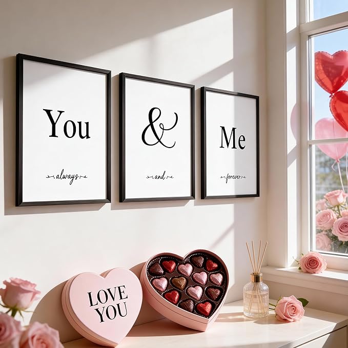 Houmury Set of 3 Framed Wall Decor Farmhouse Wall Art You & Me Always and Forever Vintage Bedroom Wall Decors 12x16 (White)