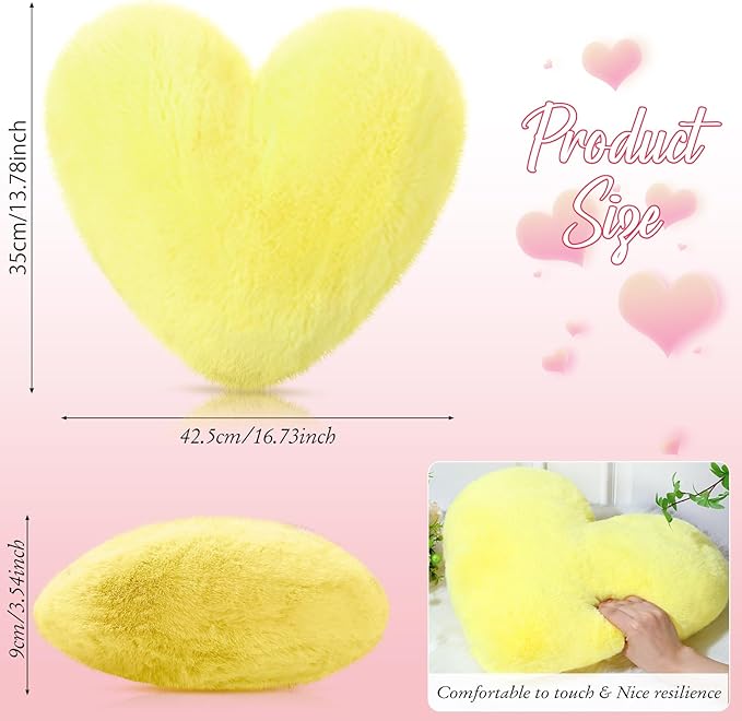 Liliful 6 Pcs Faux Rabbit Fur Heart Pillows Fluffy Heart Throw Pillows Cute Couch Cushion Soft Decorative Throw Cushion for Bed Sofa Girls Women(17 x 14 Inch,Candy Color)