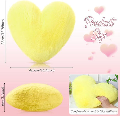 Liliful 6 Pcs Faux Rabbit Fur Heart Pillows Fluffy Heart Throw Pillows Cute Couch Cushion Soft Decorative Throw Cushion for Bed Sofa Girls Women(17 x 14 Inch,Candy Color)