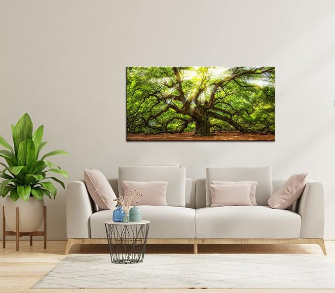 Conipit Landscape Canvas Wall Art Angel Oak Tree Picture Prints South Carolina Tree Art Print Framed and Stretched Nature Canvas (W-48xH-24)