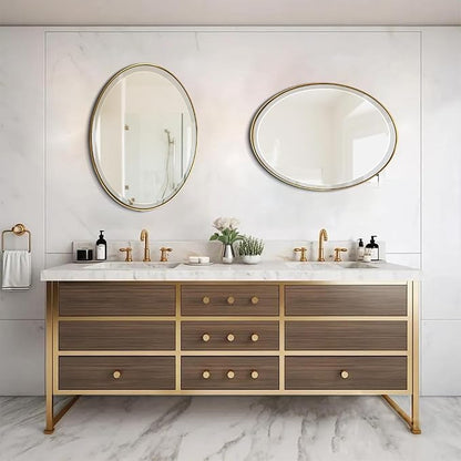 POZINO Oval Beveled Mirror, 20"x28" Brush Gold Vanity Mirror for Over Sink, Modern Brass Wall Mirrors for Bathroom Bedroom Living Room Hallway Entryway, Hangs Vertically or Horizontally