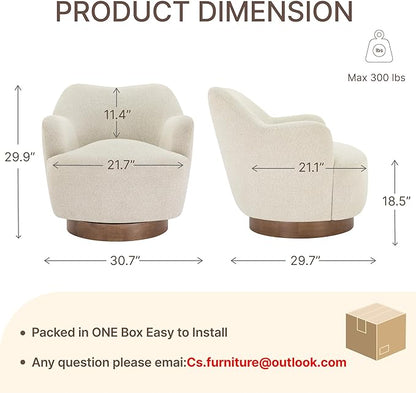 Swivel Accent Chair,Upholstered Barrel Chair with Curves Camel Back Design,Modern Arm Chair with Wooden Base for Living Room Bedroom Reading Waitingroom,Linen