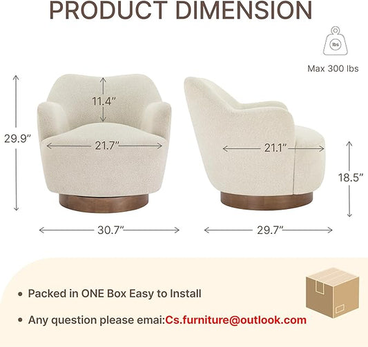 Swivel Accent Chair,Upholstered Barrel Chair with Curves Camel Back Design,Modern Arm Chair with Wooden Base for Living Room Bedroom Reading Waitingroom,Linen